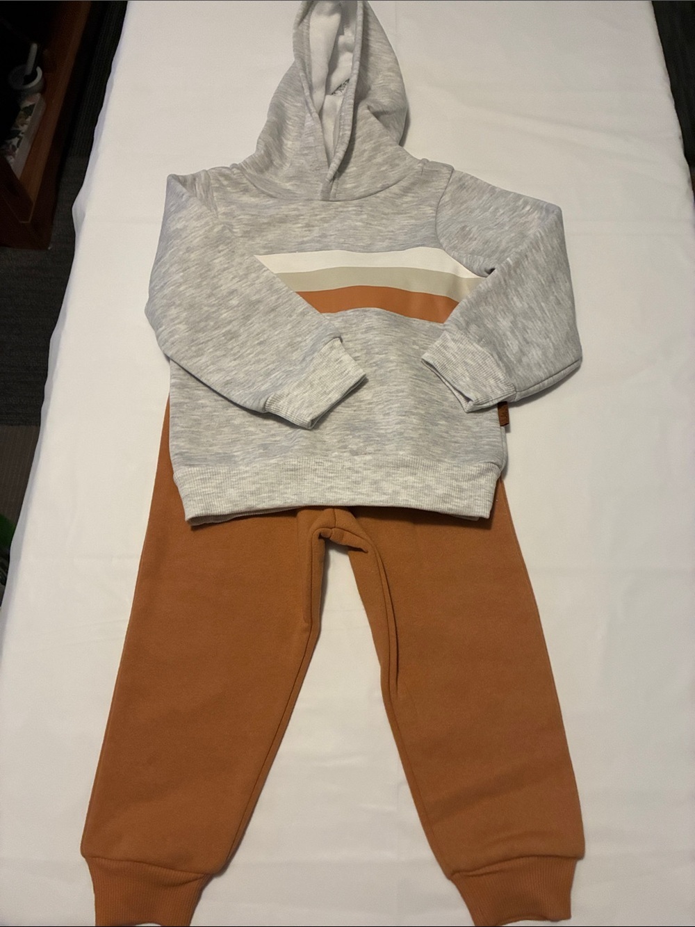 Lila & Jack Kids Hooded Sweatshirt & Jogger Set - Heather Gray and Brown